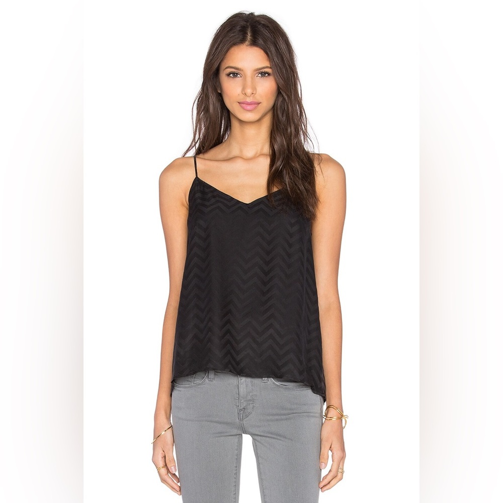 EQUPMENT SILK CAMI Black Chevron Adjustable Straps XS